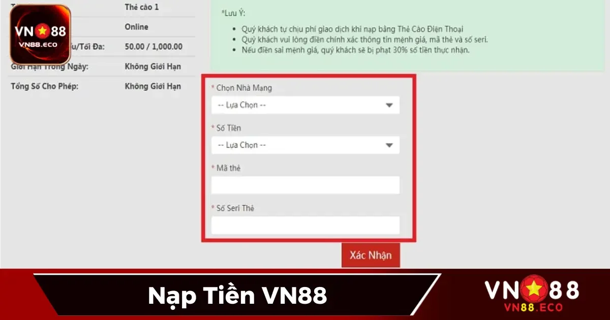 Nạp Tiền VN88 - Tăng Cơ Hội Thắng Lớn Chỉ Với Vài Thao Tác 2 Hướng dẫn chi tiết cách nạp tiền vào VN88 nhanh và an toàn